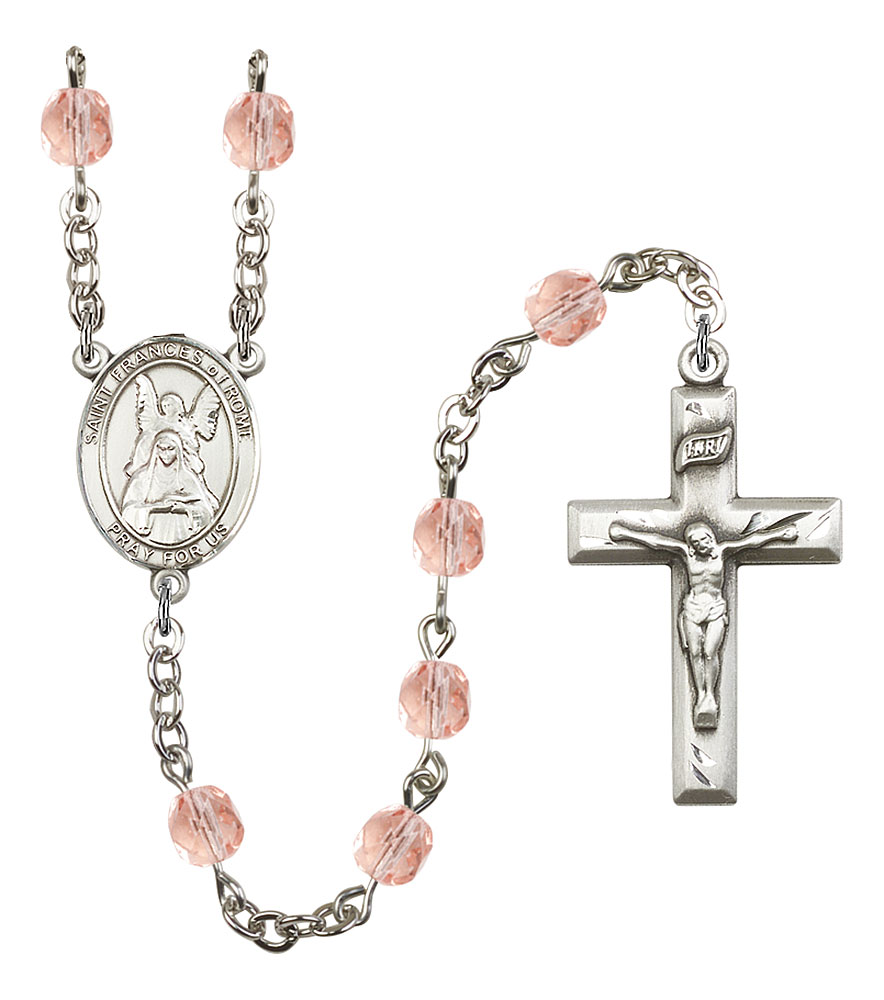 Saint Frances of Rome Engravable Rosary with Pink Beads