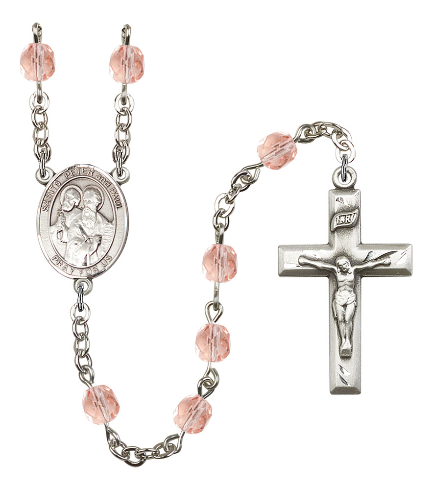 Sts. Peter & Paul Engravable Rosary with Pink Beads