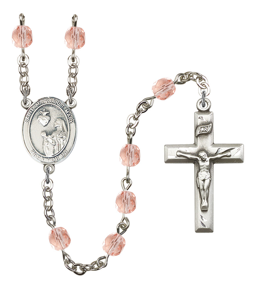 Saint Margaret Mary Alacoque Engravable Rosary with Pink Beads
