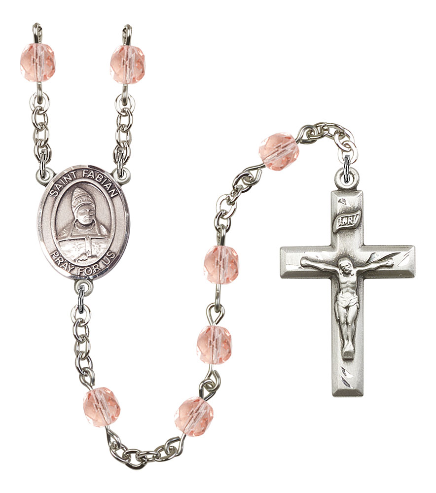 Saint Fabian Engravable Rosary with Pink Beads