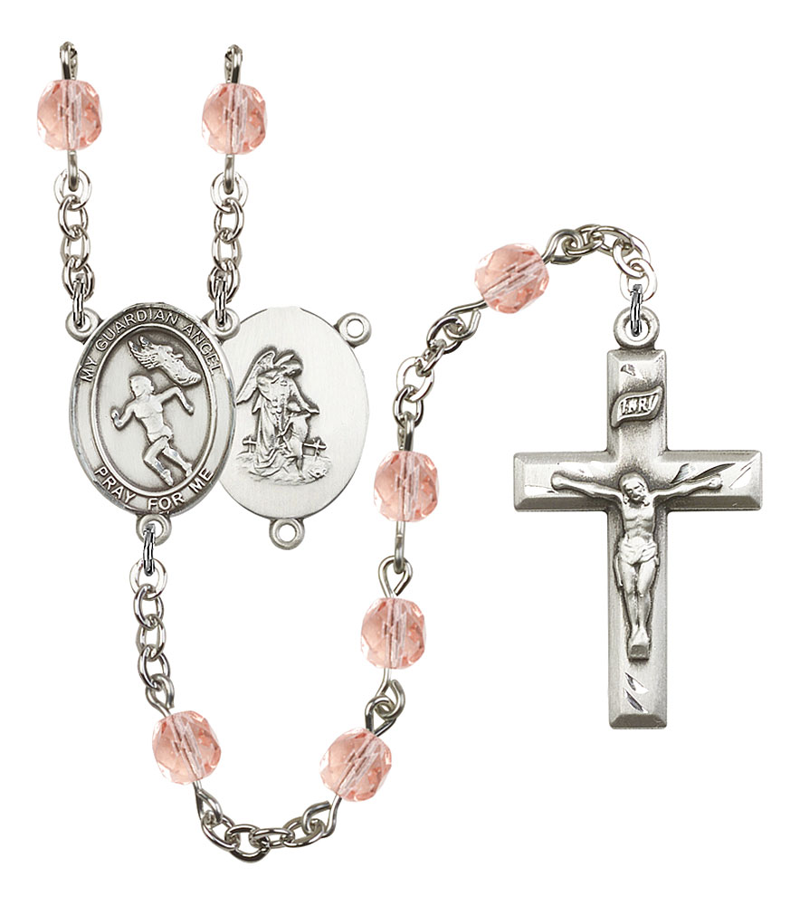 Guardian Angel and Track&Field Rosary with Pink Beads