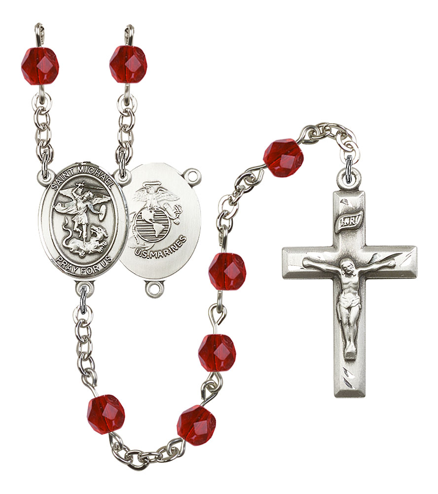 Saint Michael and Marines Rosary with Ruby Beads