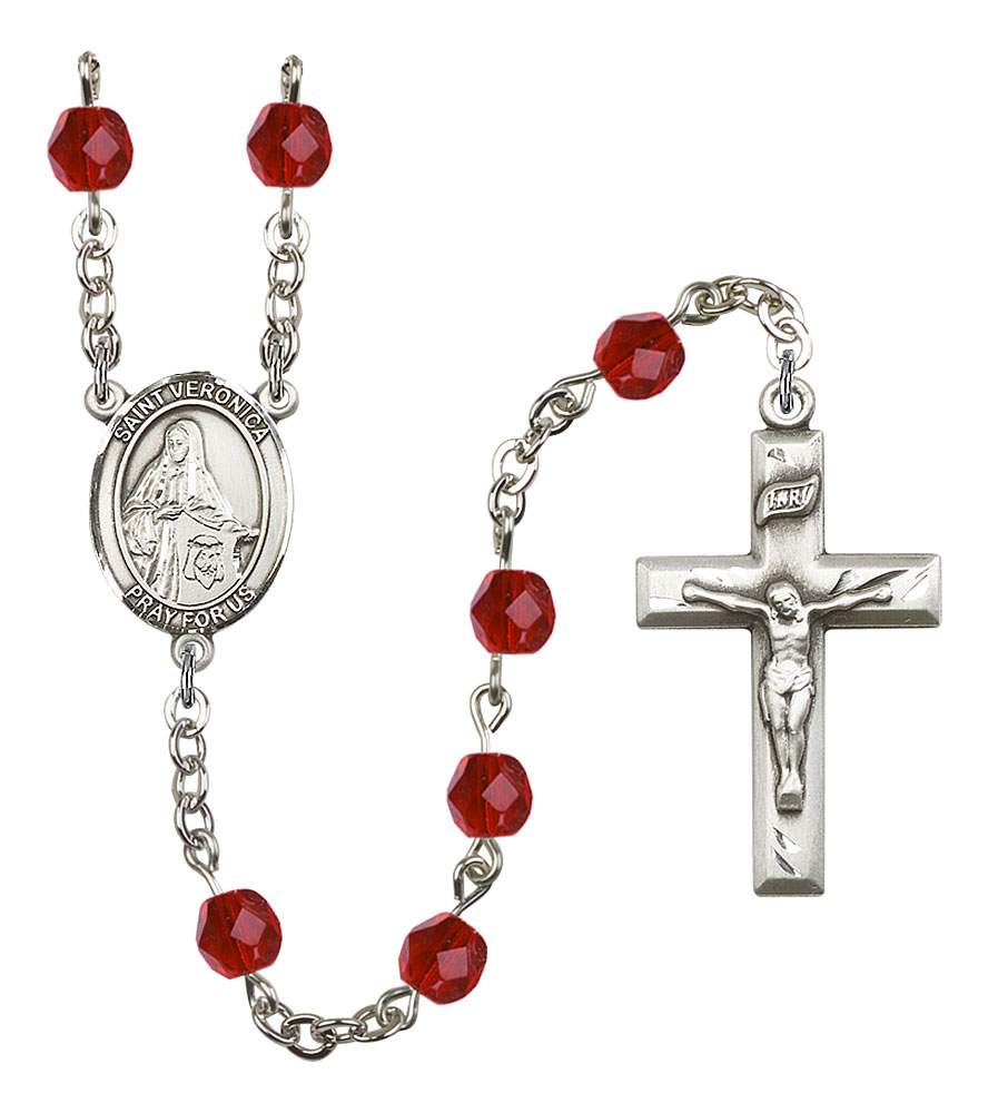 Saint Veronica Engravable Rosary with Ruby Beads