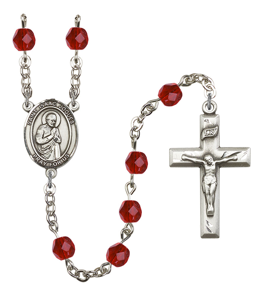 Saint Isaac Jogues Engravable Rosary with Ruby Beads