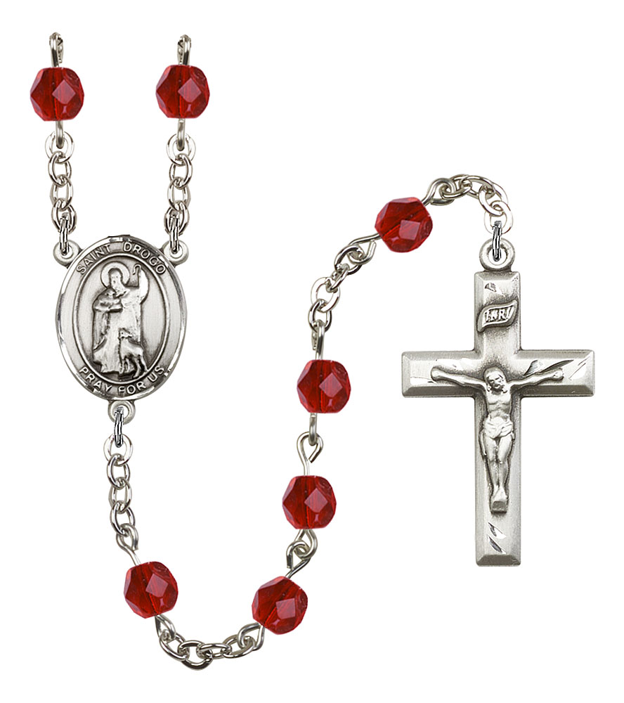 Saint Drogo Engravable Rosary with Ruby Beads