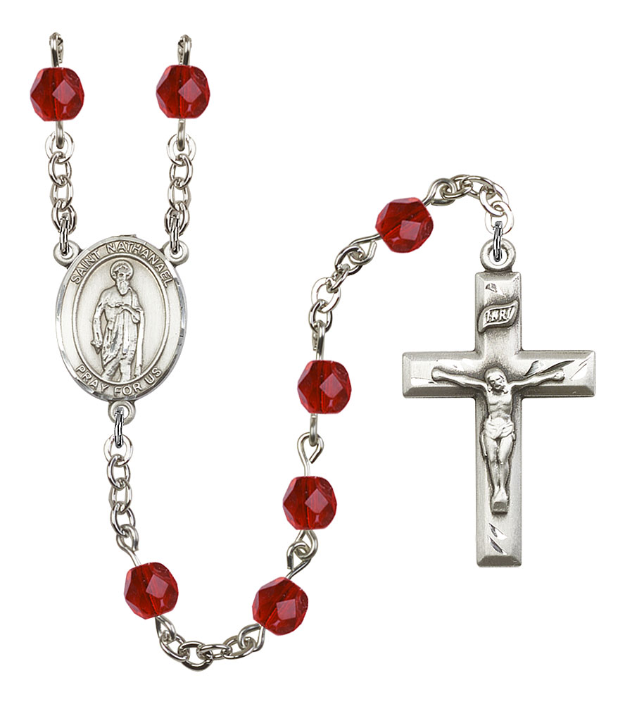 Saint Nathanael Engravable Rosary with Ruby Beads