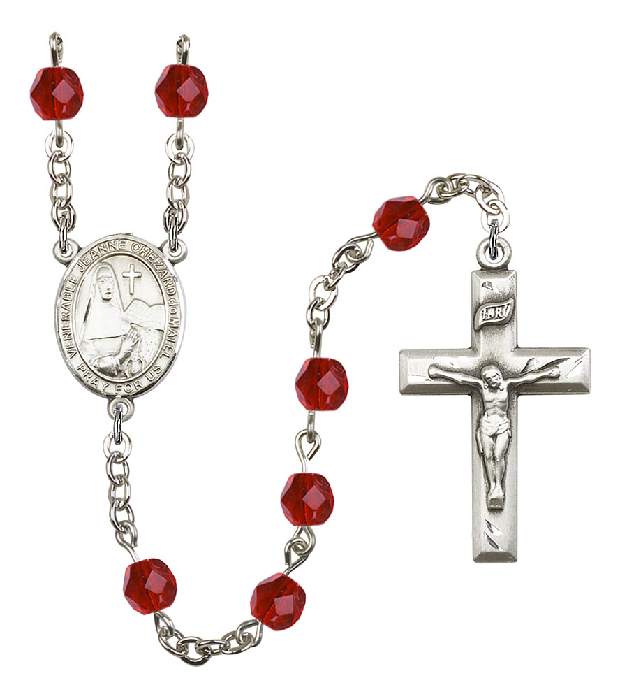 Saint Jeanne Chezard de Matel Engravable Rosary with Ruby Beads