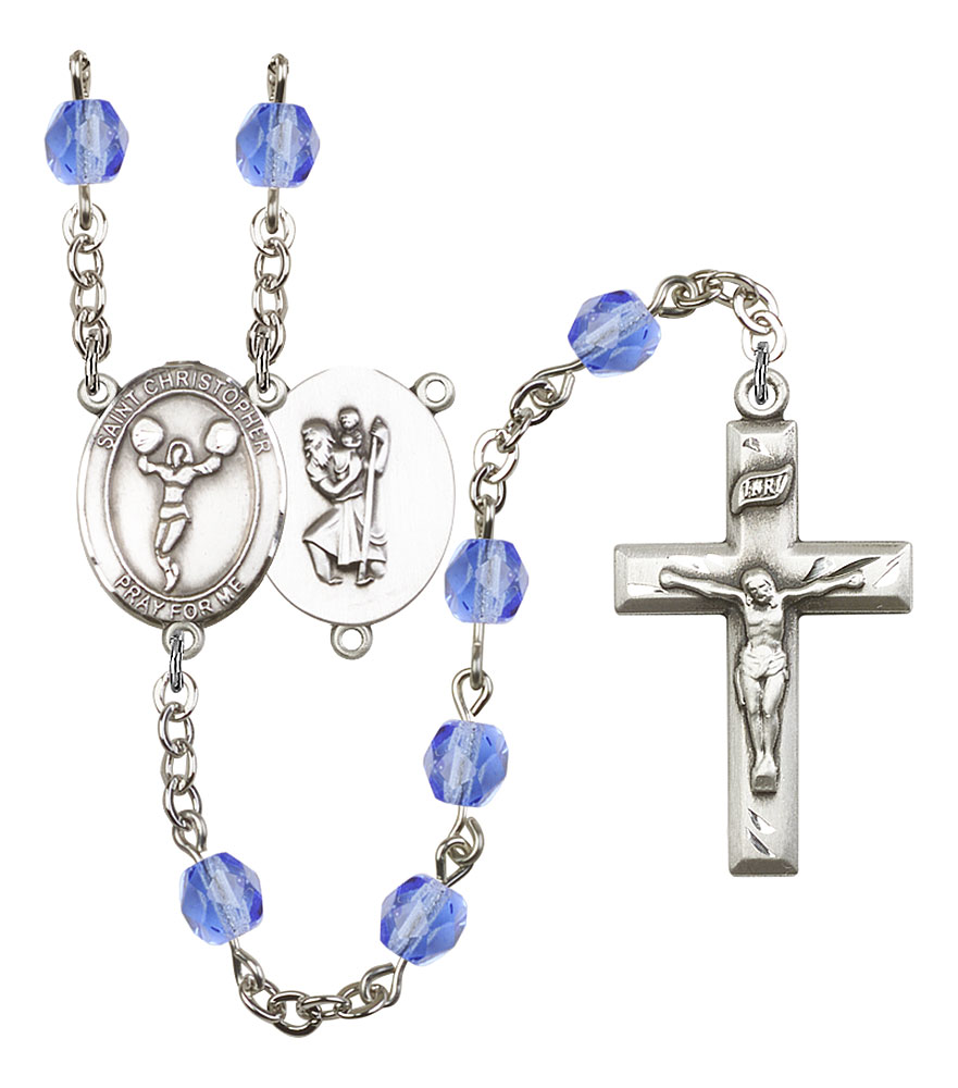 Saint Christopher and Cheerleading Rosary with Sapphire Beads