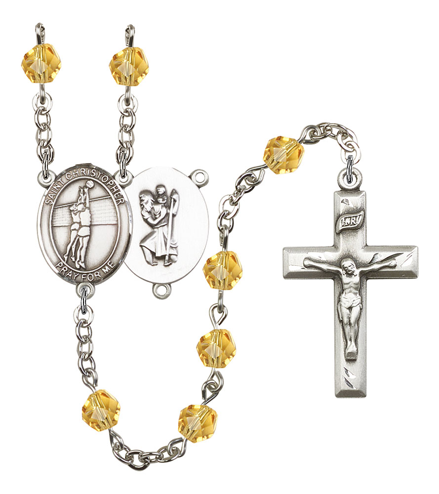 Saint Christopher and Volleyball Rosary with Topaz Beads