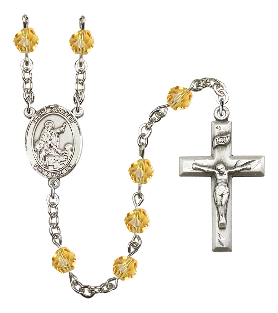 Saint Colette Engravable Rosary with Topaz Beads