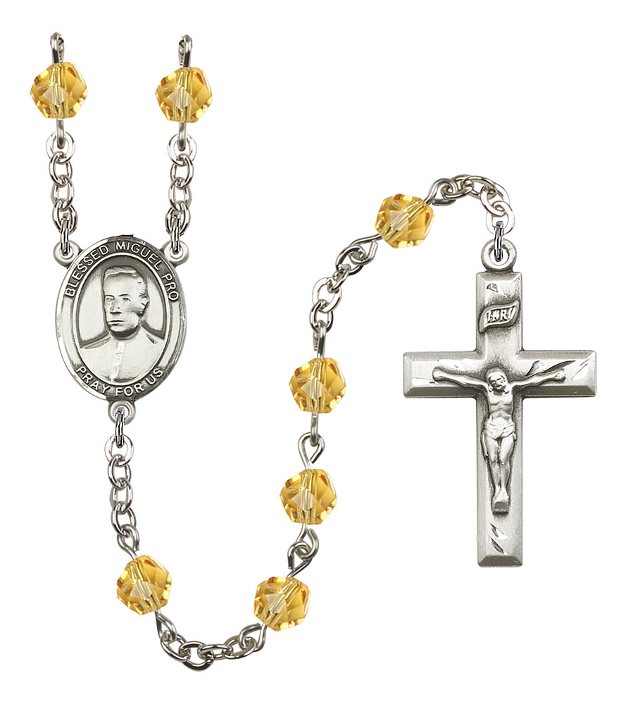 Blessed Miguel Pro Engravable Rosary with Topaz Beads