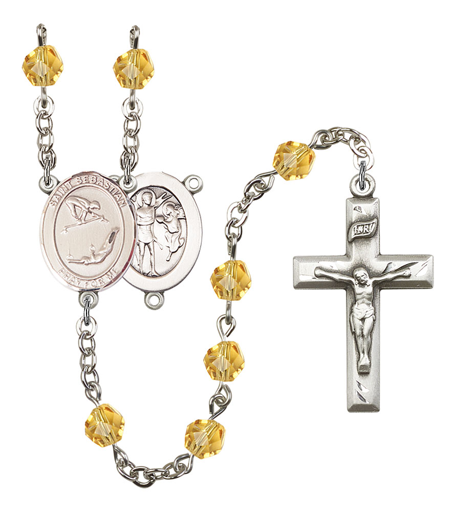 Saint Sebastian and Gymnastics Rosary with Topaz Beads