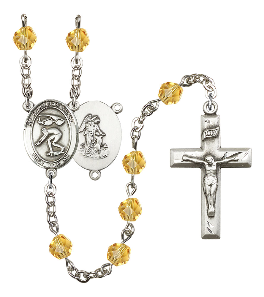 Guardian Angel and Swimming Rosary with Topaz Beads