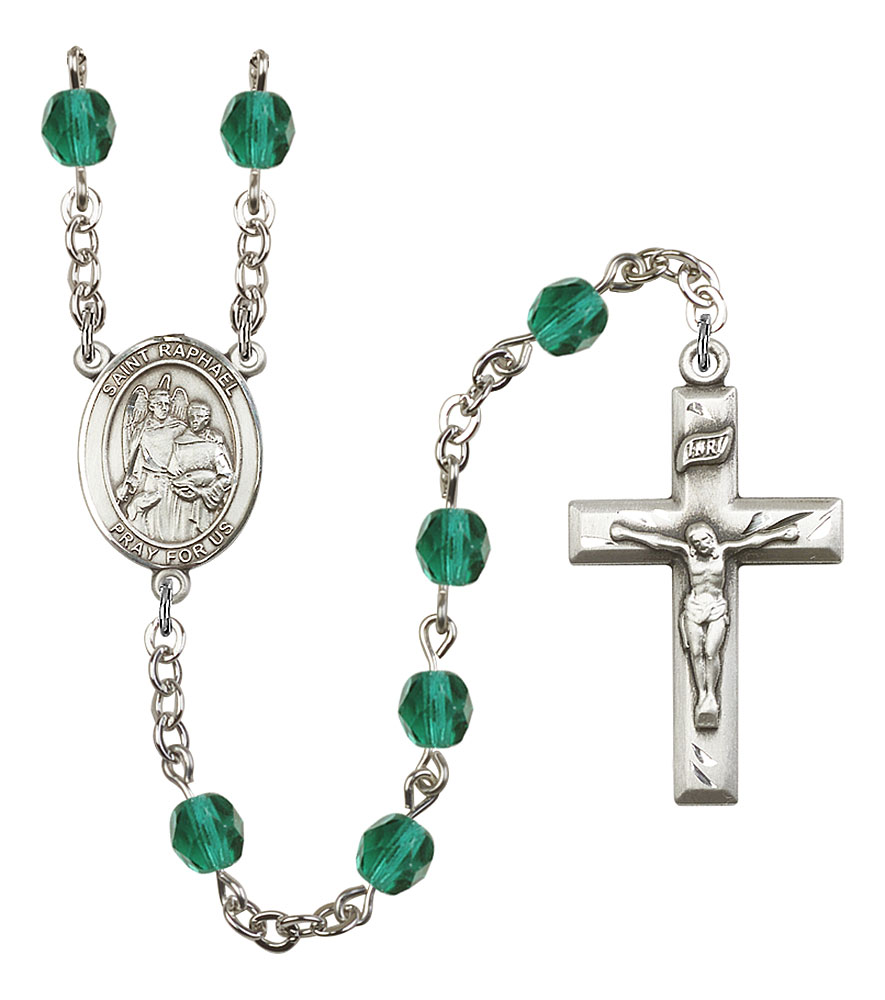 Saint Raphael the Archangel Engravable Rosary with Zircon Beads