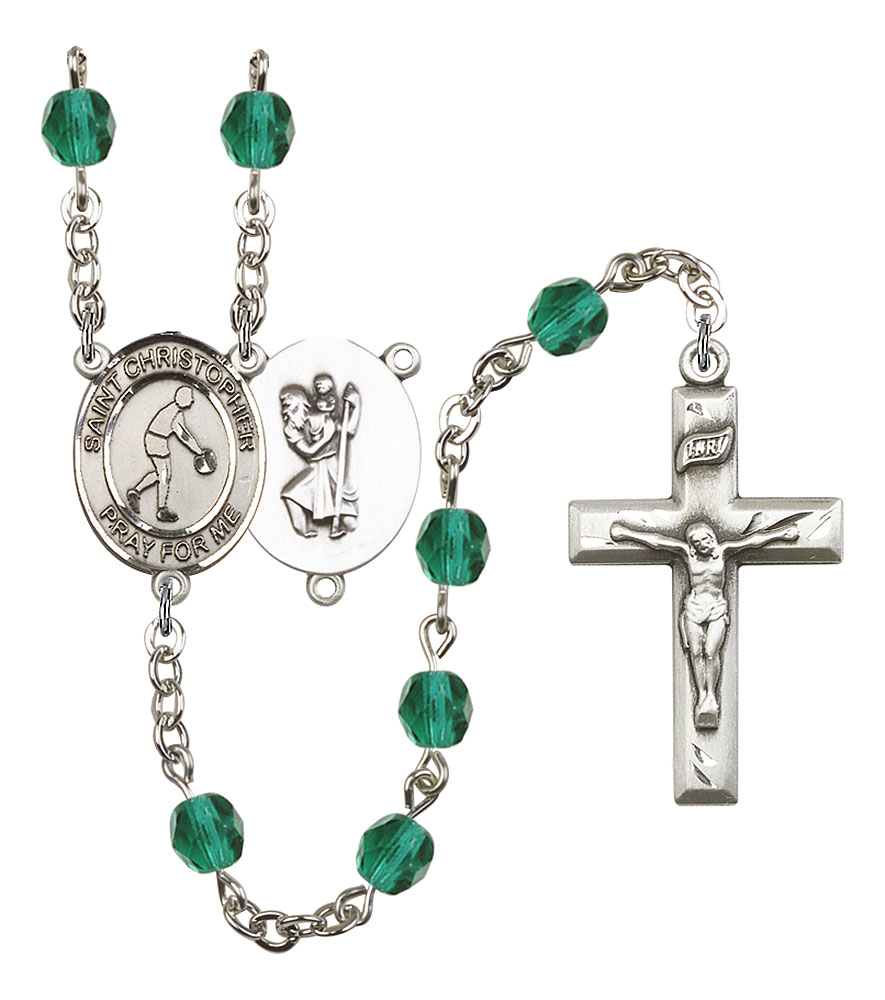 Saint Christopher and Basketball Rosary with Zircon Beads