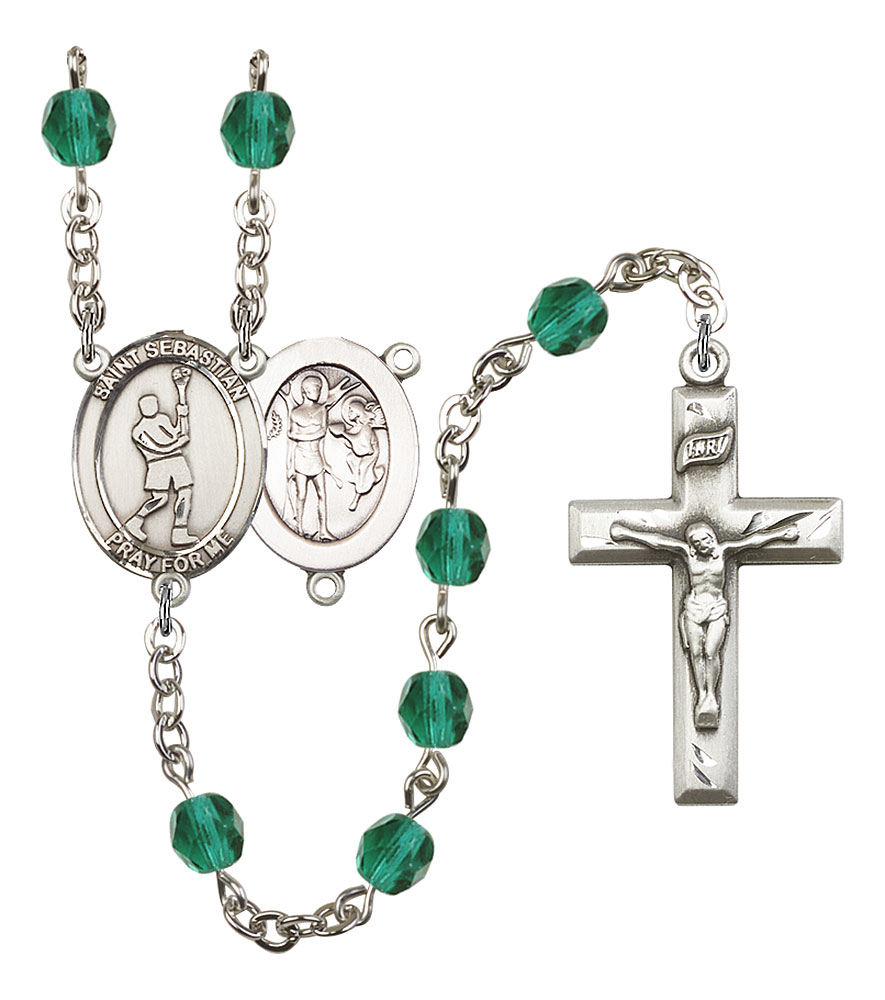 Saint Sebastian and Lacrosse Rosary with Zircon Beads