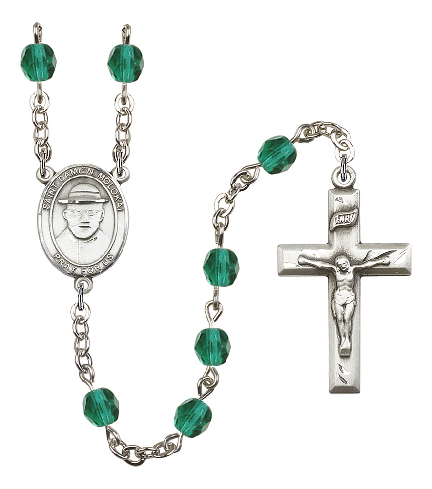 Saint Damien of Molokai Engravable Rosary with Zircon Beads