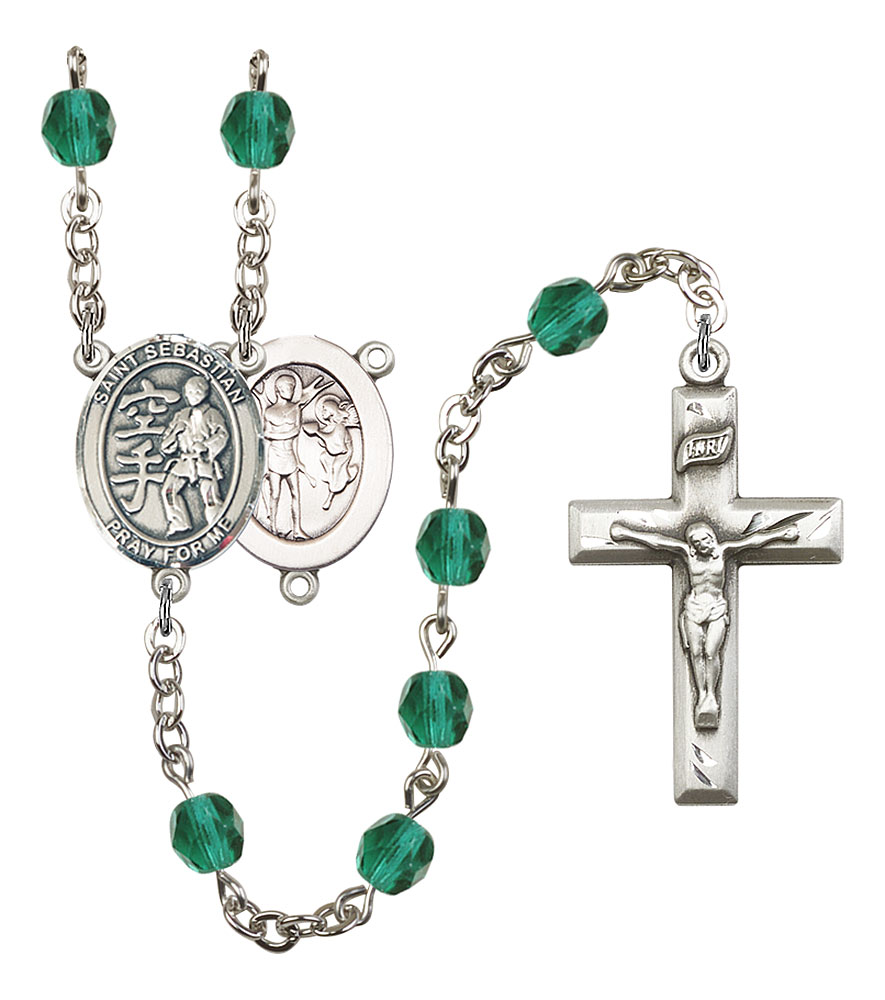 Saint Sebastian and Karate Rosary with Zircon Beads