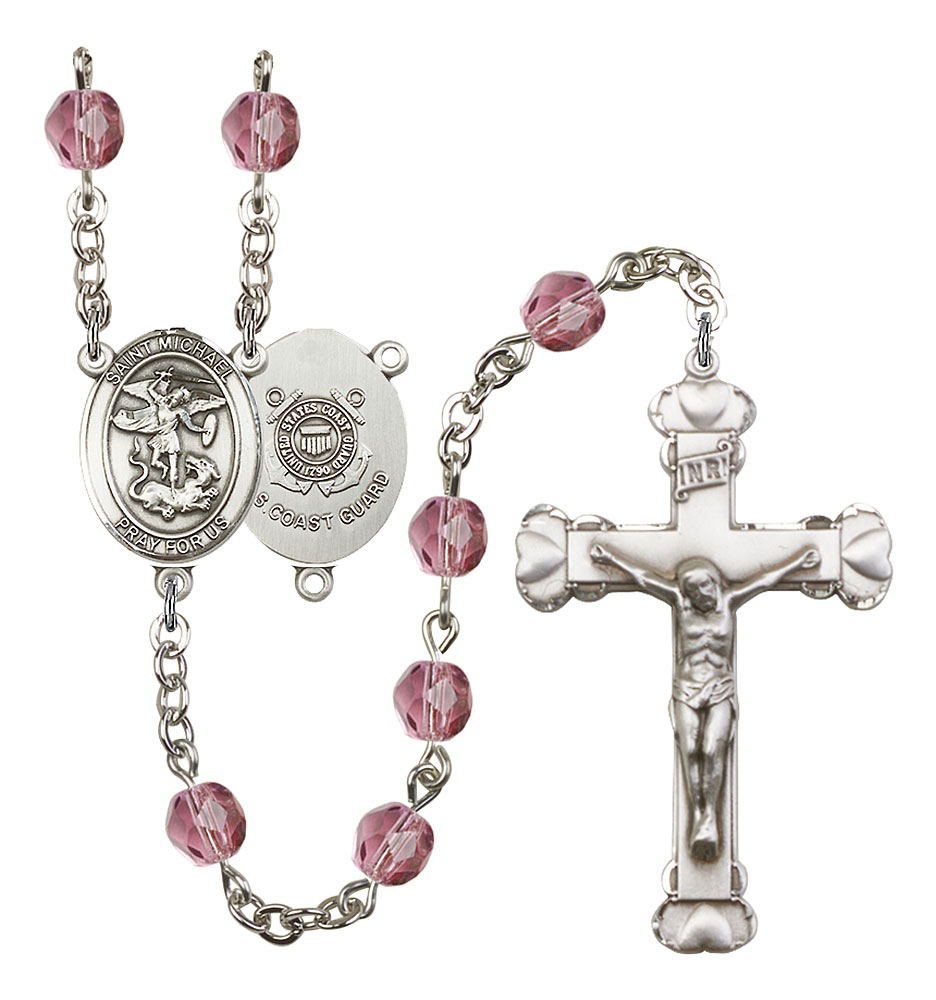 Saint Michael and Coast Guard Rosary with Amethyst Beads