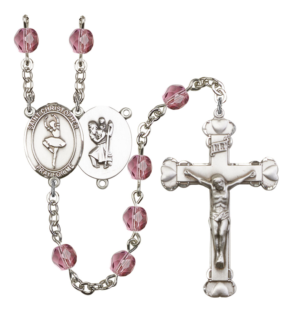 Saint Christopher and Dance Rosary with Amethyst Beads