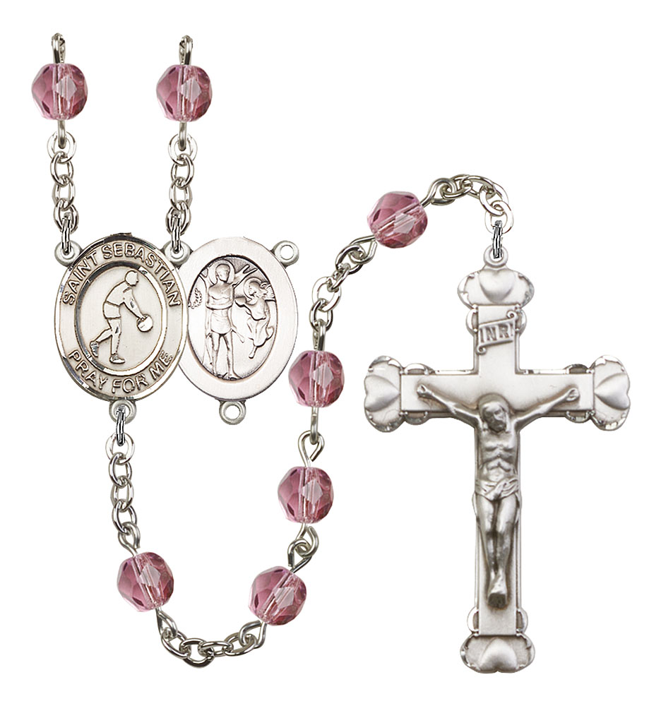 Saint Sebastian and Basketball Rosary with Amethyst Beads
