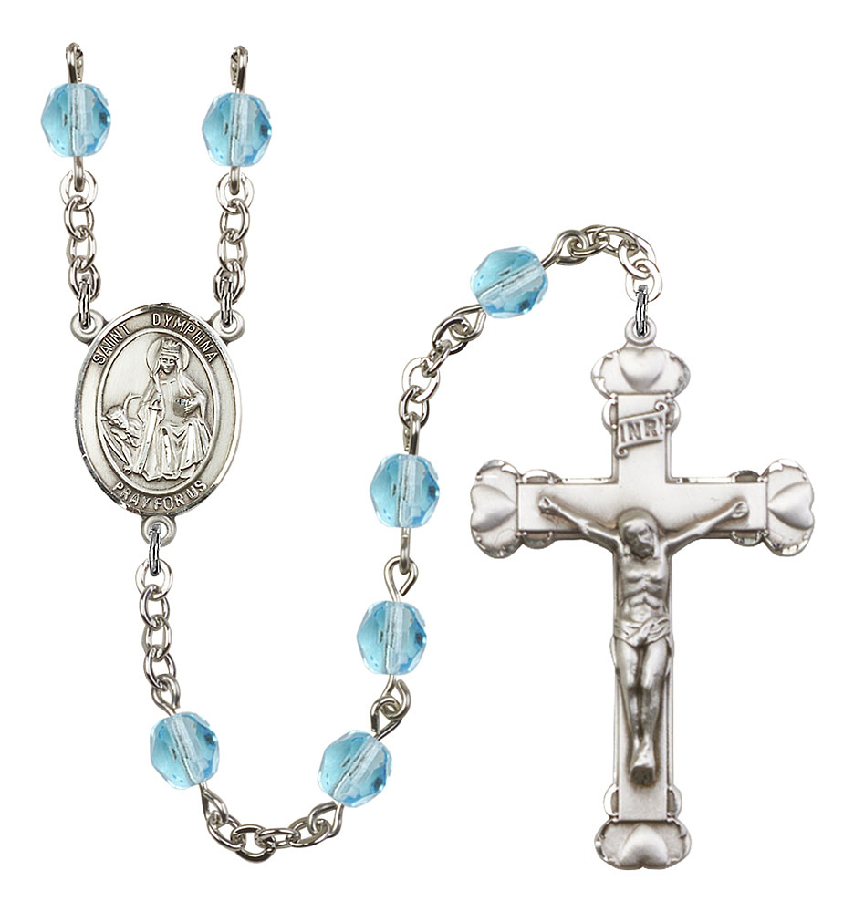 The centerpiece features a St Silver Plate Rosary features 6mm Aqua Fire Polished beads The Crucifix measures 1 5/8 x 1 Dorothy medal Patron Saint Florists/Brides 