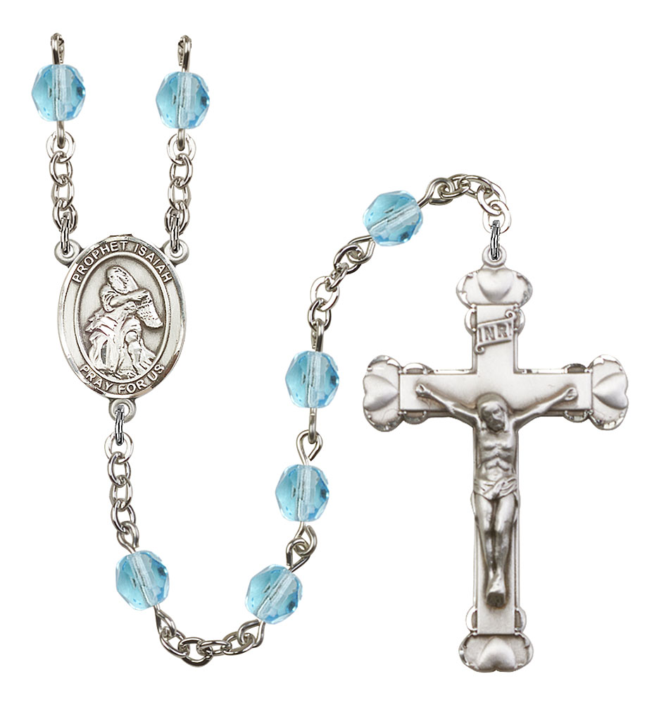 Saint Isaiah Engravable Rosary with Aqua Beads