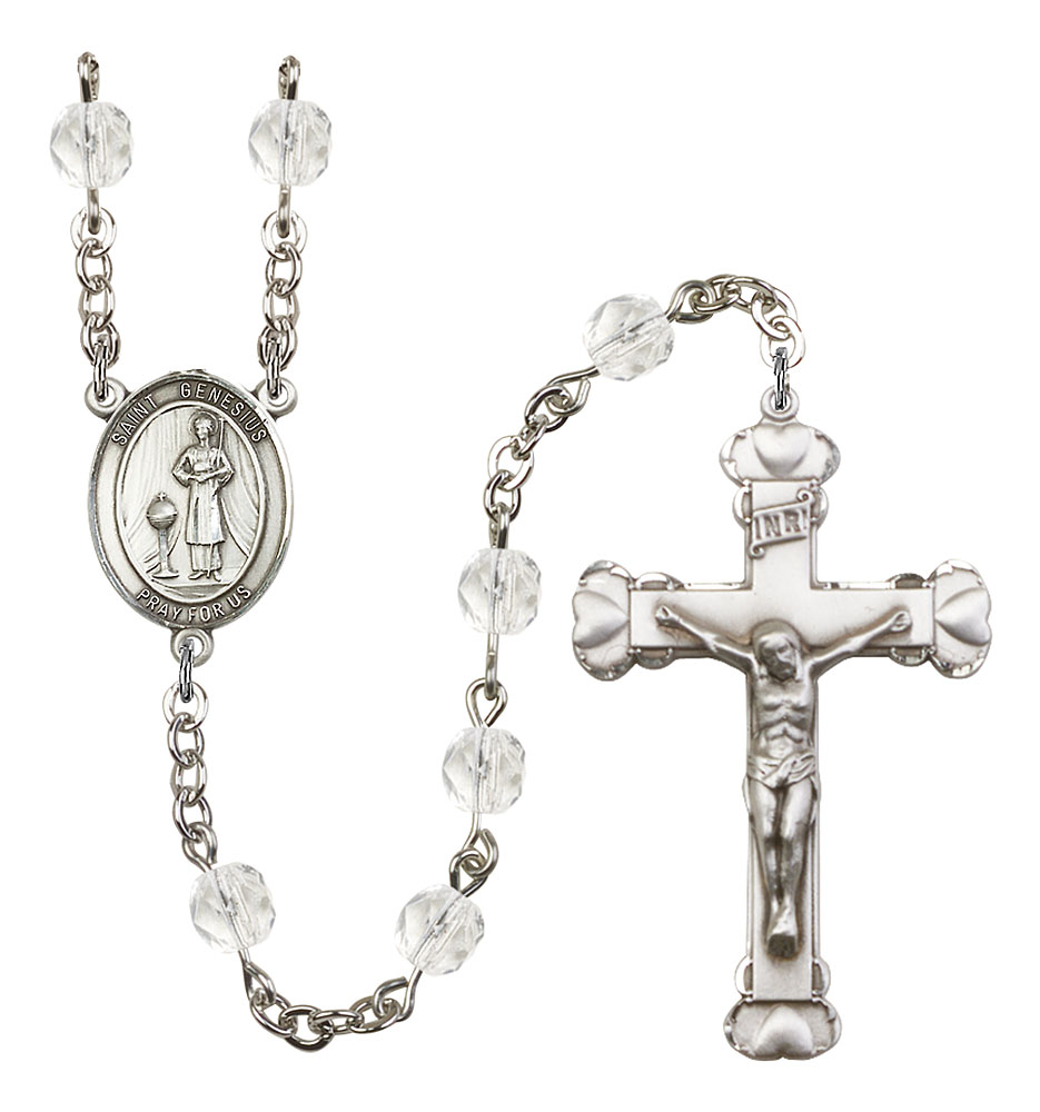 Saint Genesius of Rome Engravable Rosary with Crystal Beads