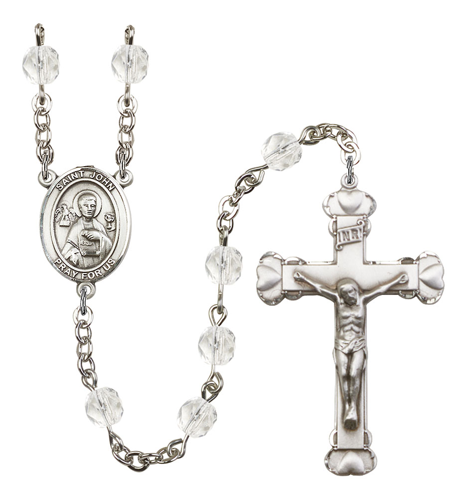 Saint John the Apostle Engravable Rosary with Crystal Beads