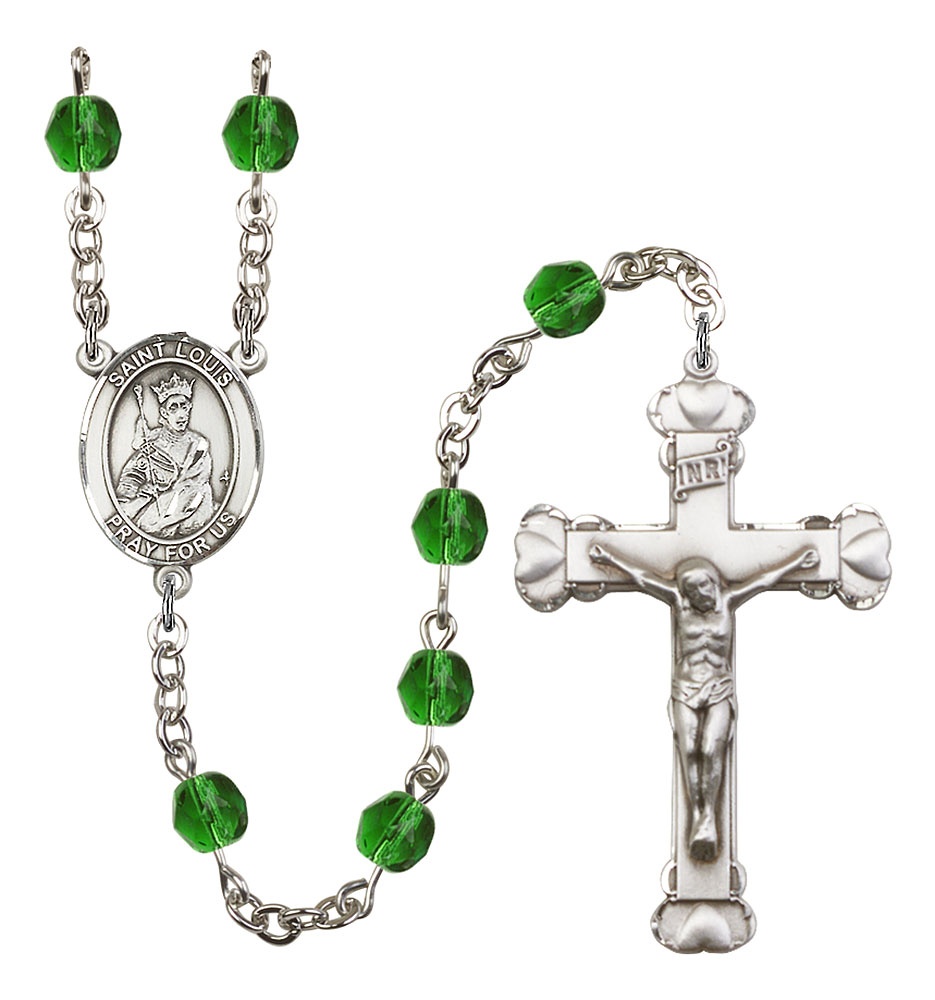 Saint Louis Engravable Rosary with Emerald Beads