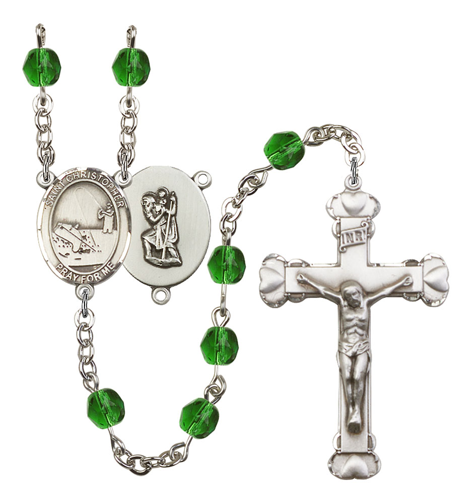 Saint Christopher and Fishing Rosary with Emerald Beads