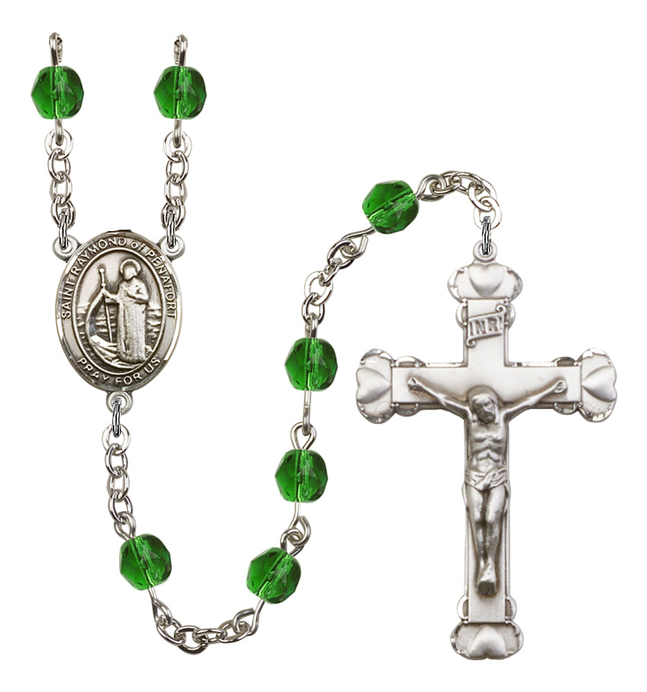 Saint Raymond of Penafort Engravable Rosary with Emerald Beads