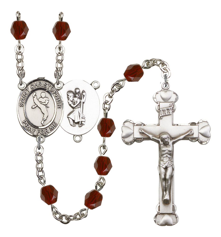 Saint Christopher and Martial Arts Rosary with Garnet Beads