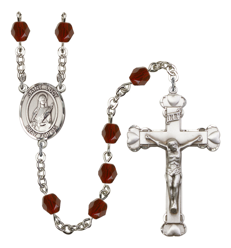 Lucy medal Patron Saint The Crucifix measures 5/8 x 1/4 The charm features a St Silver Plate Rosary Bracelet features 6mm Garnet Fire Polished beads 