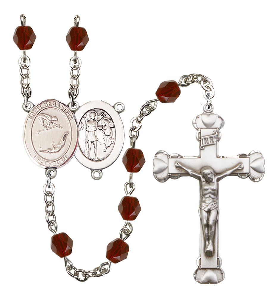 Saint Sebastian and Gymnastics Rosary with Garnet Beads