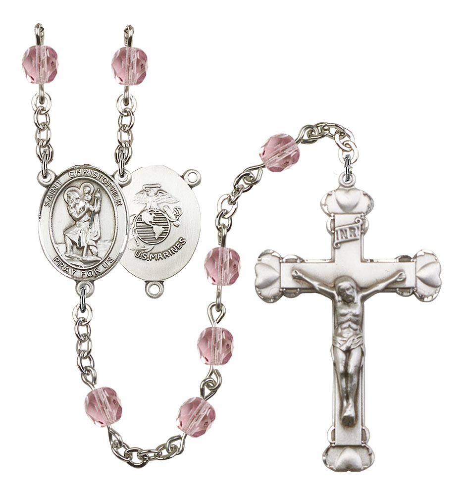 Saint Christopher and Marines Rosary with Light Amethyst Beads