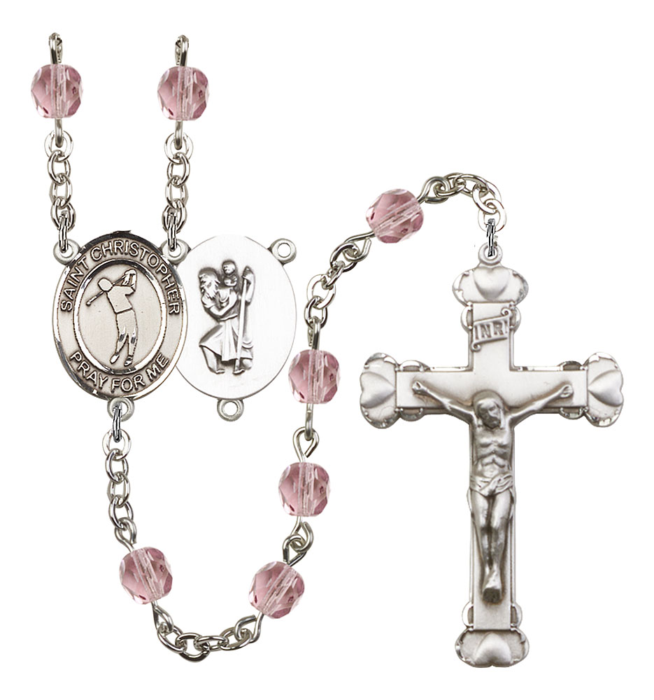 Saint Christopher and Golf Rosary with Light Amethyst Beads