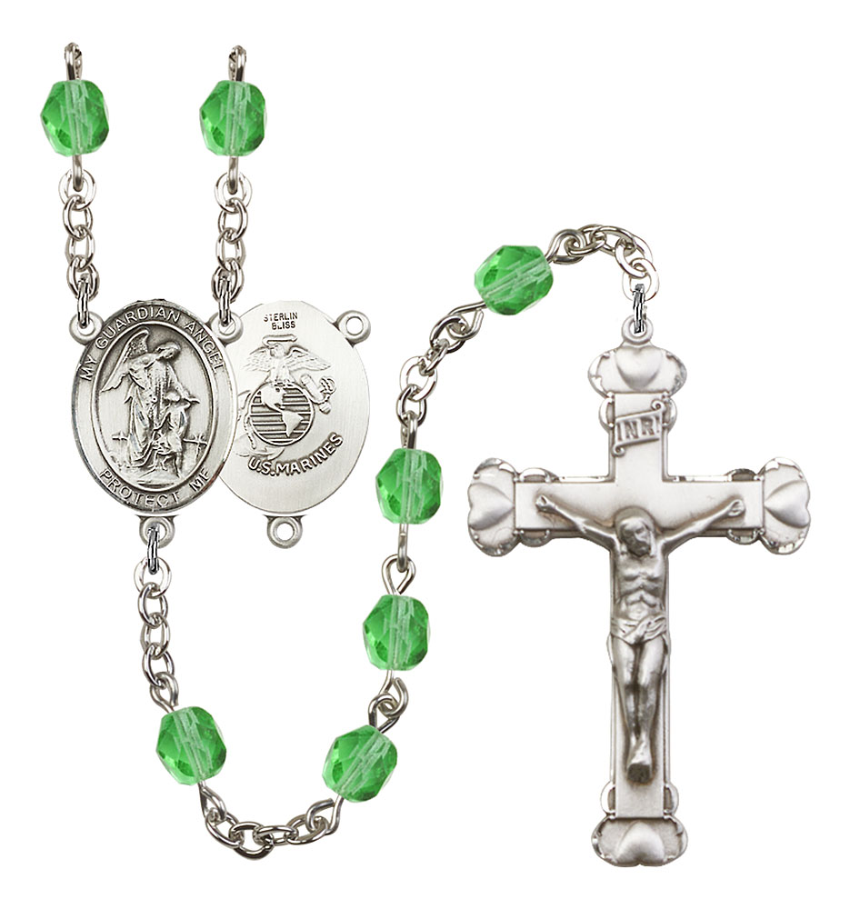 Guardian Angel and Marine Corp Rosary with Peridot Beads