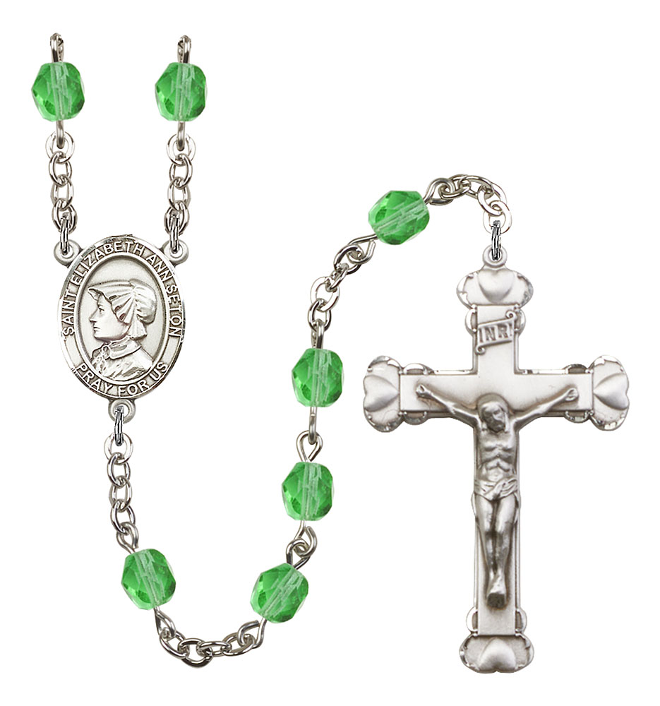 Saint Elizabeth Ann Seton Engravable Rosary - Peridot Beads