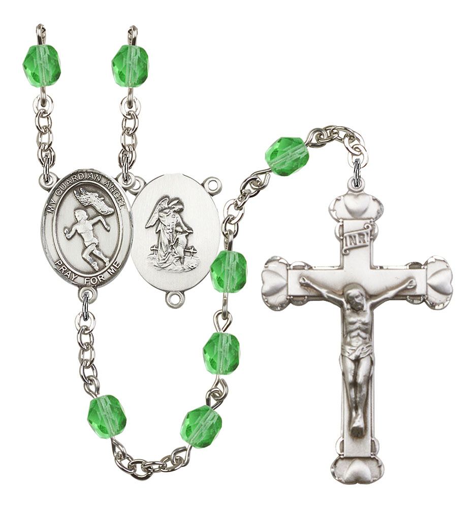 Guardian Angel and Track&Field Rosary with Peridot Beads