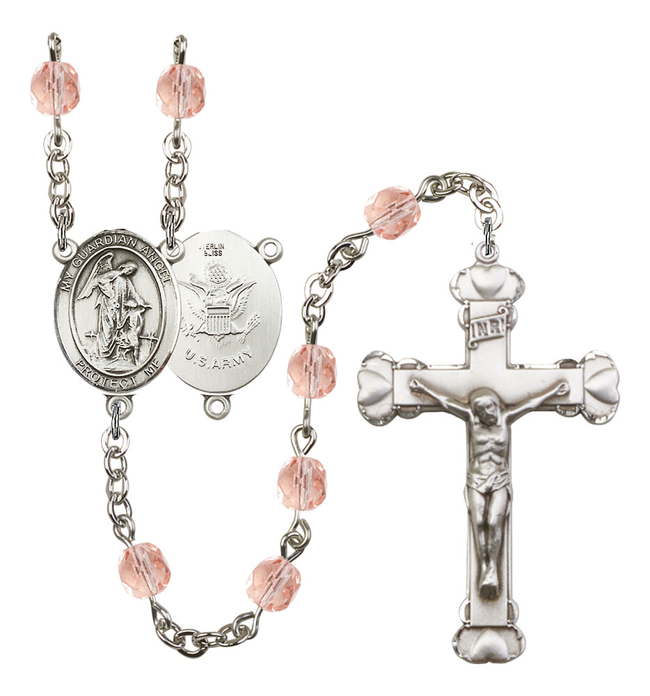 Guardian Angel and Army Rosary with Pink Beads