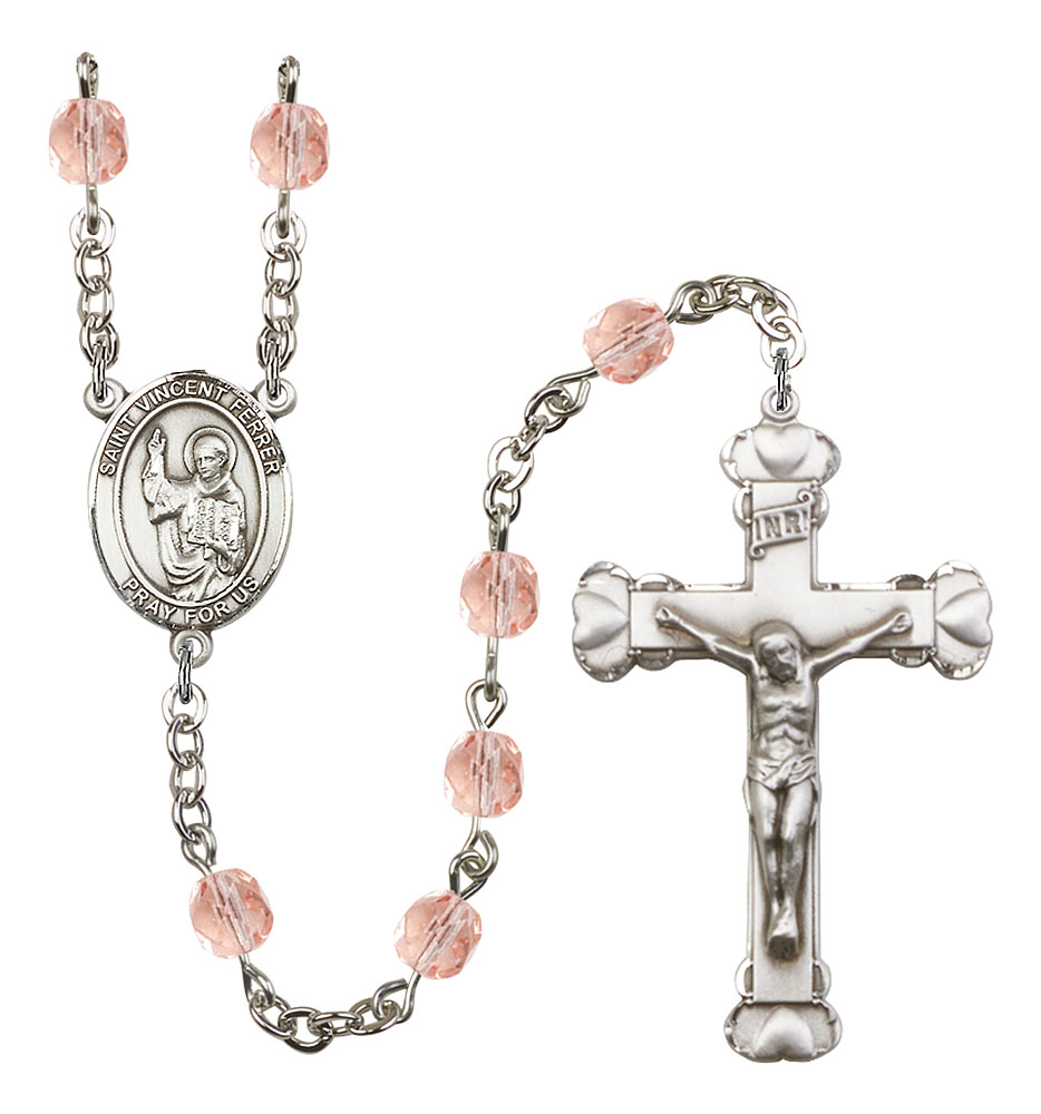 Saint Vincent Ferrer Engravable Rosary with Pink Beads