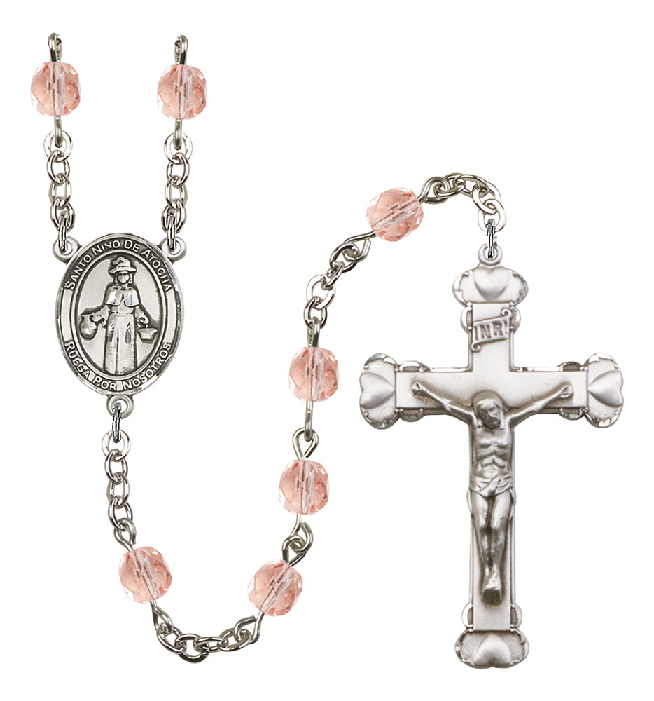 Saint Nino de Atocha Engravable Rosary with Pink Beads