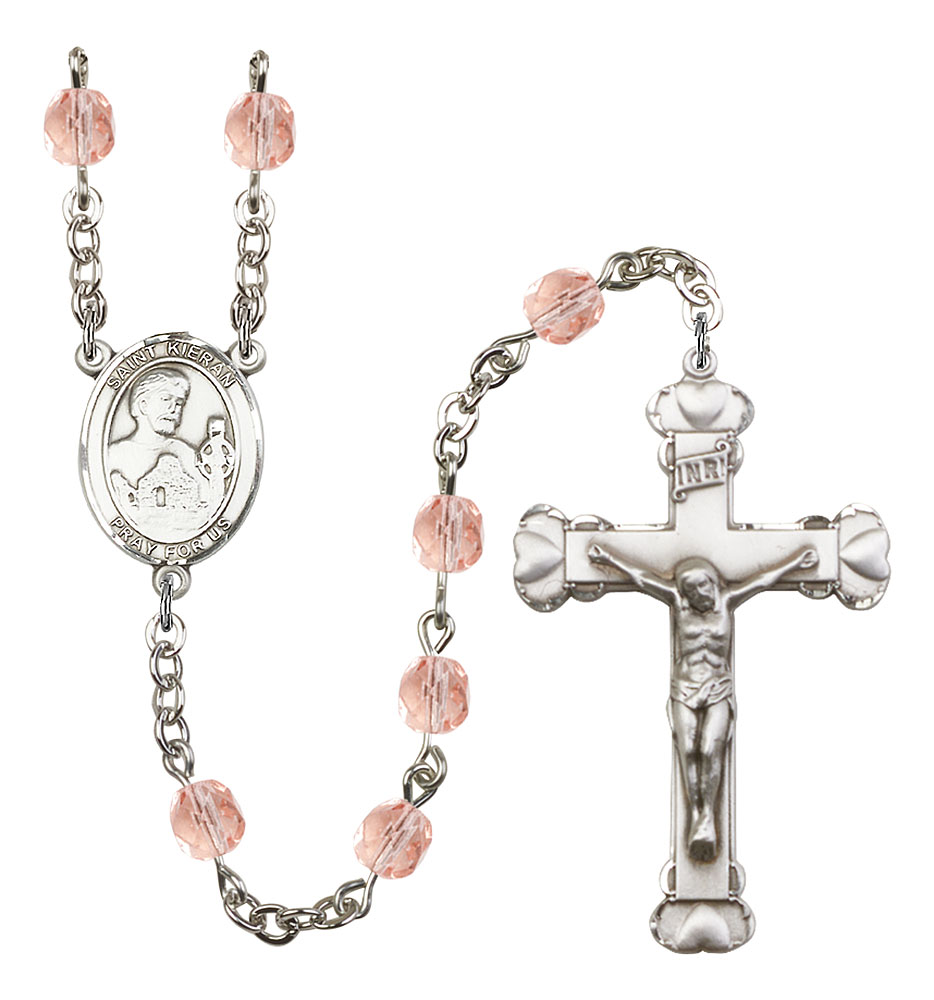 Saint Kieran Engravable Rosary with Pink Beads