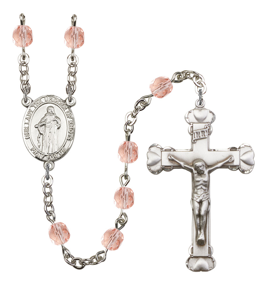 Our Lady the Undoer of Knots Engravable Rosary with Pink Beads