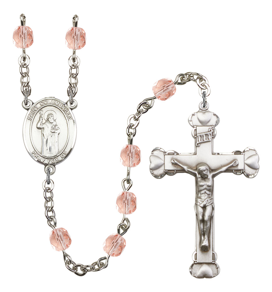 Saint Columbkille Engravable Rosary with Pink Beads