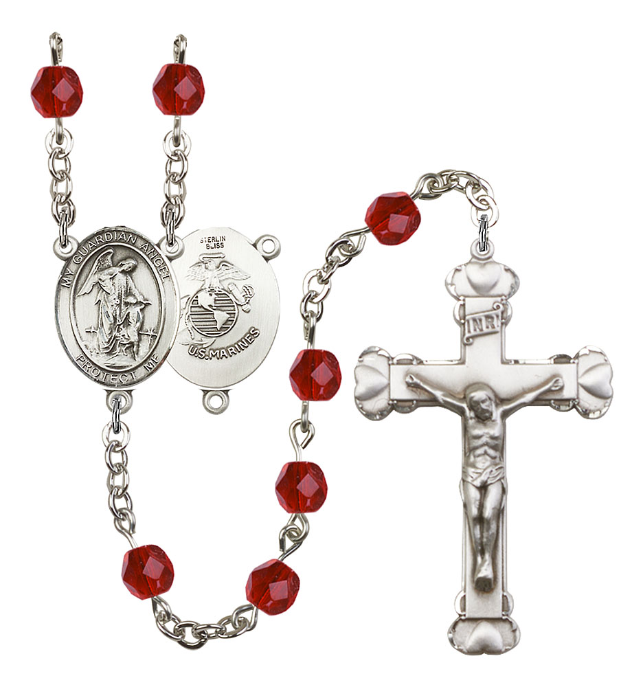 Guardian Angel and Marine Corp Rosary with Ruby Beads