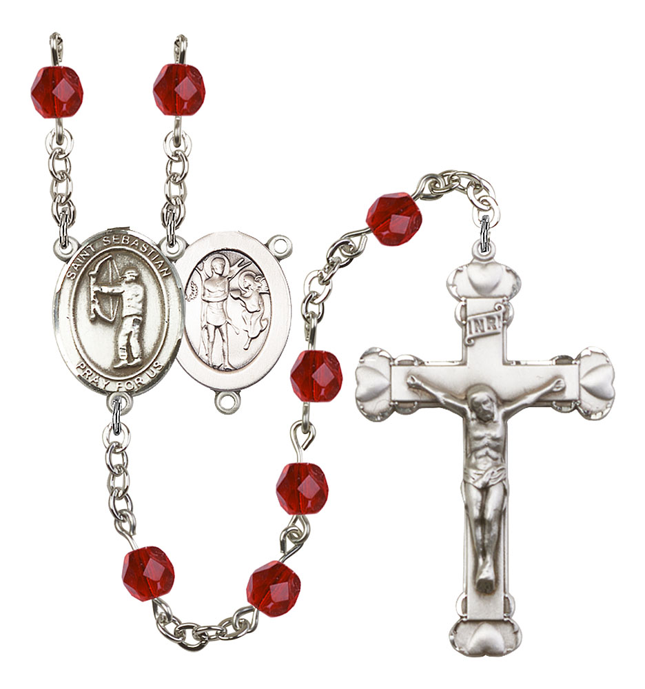 Saint Sebastian and Archery Rosary with Ruby Beads