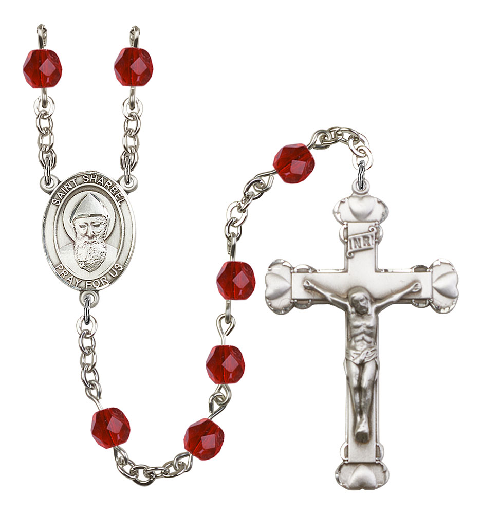 Saint Sharbel Engravable Rosary with Ruby Beads