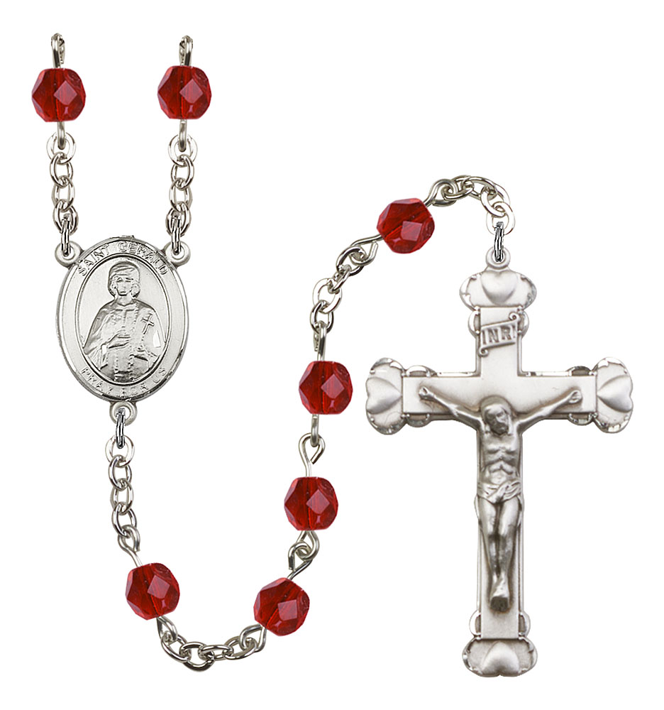 Saint Gerald Engravable Rosary with Ruby Beads